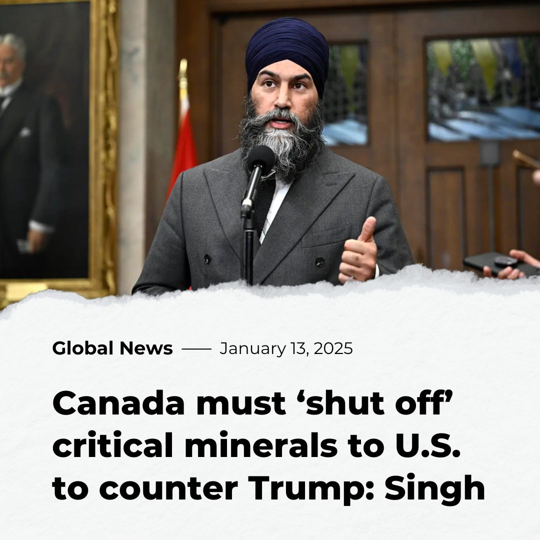theJagmeetSingh's tweet image. You have to stand up to bullies. 

Donald Trump and Elon Musk (more billionaires backing Poilievre) need our critical minerals.

If Trump attacks Canadian workers and jobs with tariffs, let’s fight for them by cutting off the flow of critical minerals to the U.S. 

Canadians are…