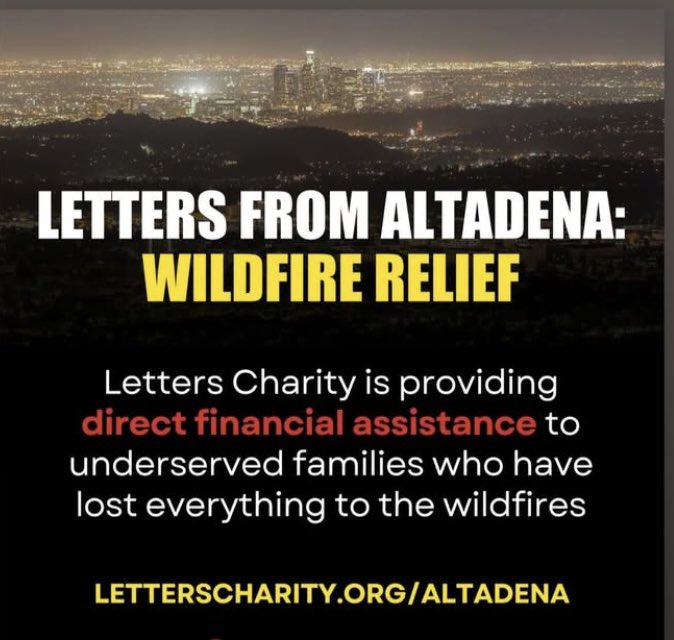 Also <a href="/ashleyn1cole/">Ashley Nicole Black</a> is partnering with <a href="/letterscharity/">Letters Charity</a>, they are providing direct assistance to families in Altadena. The same people who get overlooked for basic services in good times are always the first to be pushed out during disaster. Please go to letterscharity.org/altadena