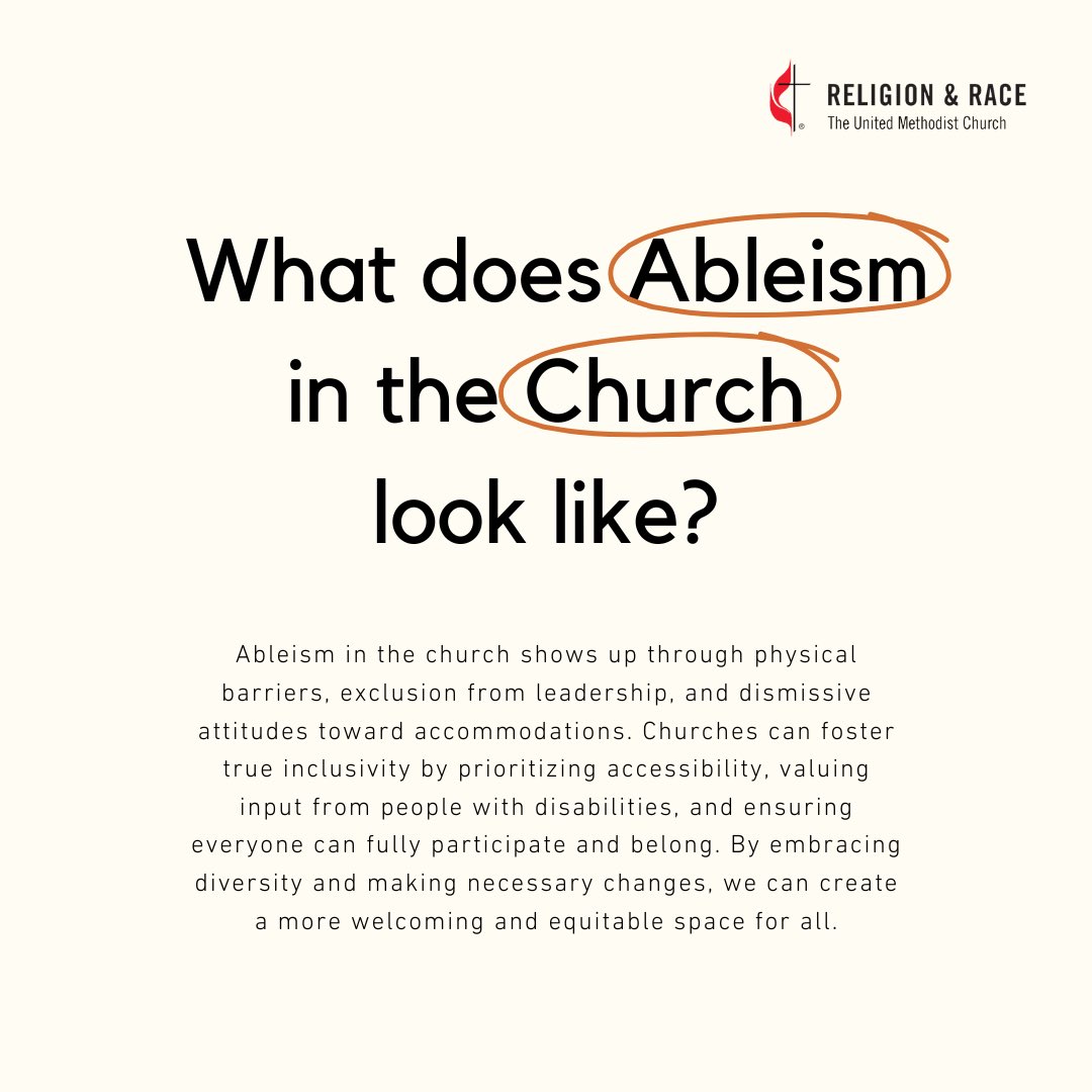 gcorrumc's tweet image. Is our church space truly accessible to all? Consider the small changes that could make a big difference in welcoming people with disabilities. 

Access the resource here: r2hub.org/library/unders…
#UnderstandingAbleism #InclusiveCommunity #GCORR #UMC