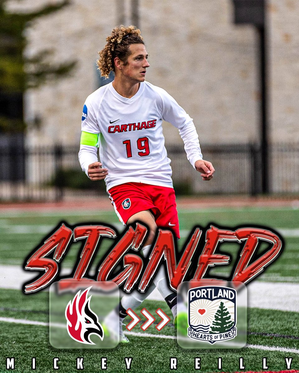 Carthage Men’s Soccer all-time leading scorer Mickey Reilly ‘24 has officially signed a pro deal to join <a href="/hearts_sc/">Portland Hearts of Pine</a> of @uslleagueone in 2025! Congratulations Mickey!

#FuelTheFlame // #BirdsOnTop