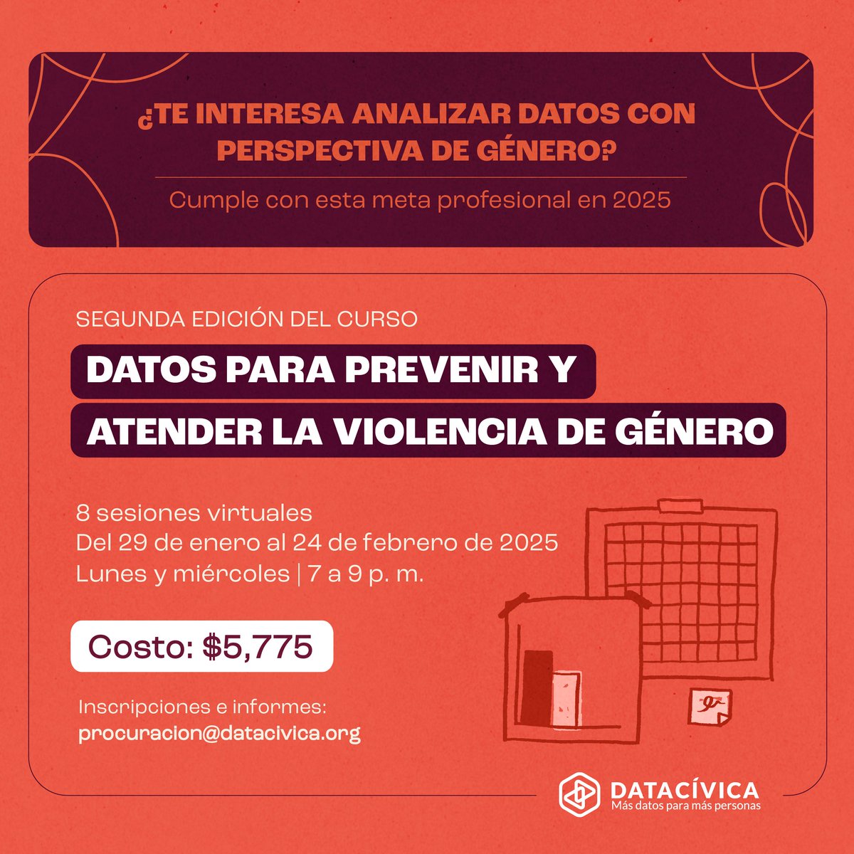 ¡Comienza el 2025 con nuestro #curso de análisis de datos con perspectiva de género! 📊

Aprende a programar en R y a construir narrativas para atender y prevenir la violencia de #género.

🕒 Iniciamos el 29 de enero.
💻 Reserva tu lugar hoy mismo: wa.link/rs5rjr