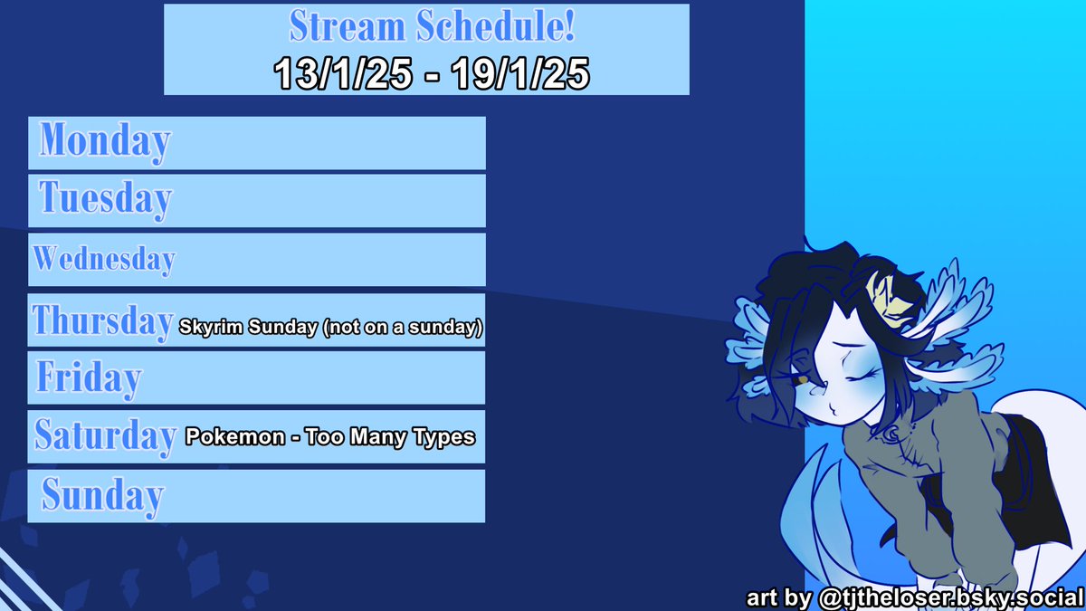 MeddySpaceLotl's tweet photo. Schedule for this week!

All streams at 7pm UK time.
#Vtuber #StreamSchedule #LGBTstreamer #Twitchpromo https://t.co/tQTvRT8JYH