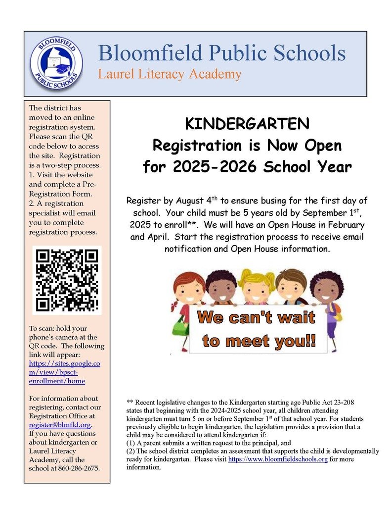 BloomfieldPS's tweet photo. It is that time already! Registration for Kindergarten in the 2025-2026 school year is now open!

Visit https://t.co/o5PzZcU1uX to learn more about the registration process. https://t.co/oW4WKCKSx1