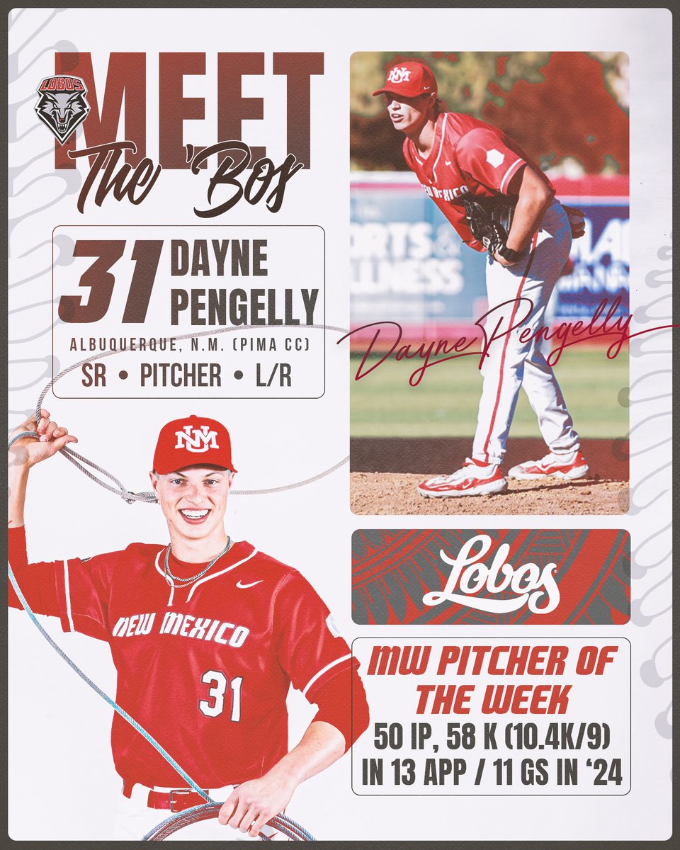 UNM Baseball (@unmlobobaseball) on Twitter photo ๐๐๐๐ญ ๐ญ๐ก๐ '๐๐จ๐ฌ: Returning weekend starter <a href="/DaynePengelly/">Dayne Pengelly</a> looks to build off a big debut season in '24! ๐๐๐๐ญ ๐ญ๐ก๐ '๐๐จ๐ฌ: Returning weekend starter <a href="/DaynePengelly/">Dayne Pengelly</a> looks to build off a big debut season in '24!