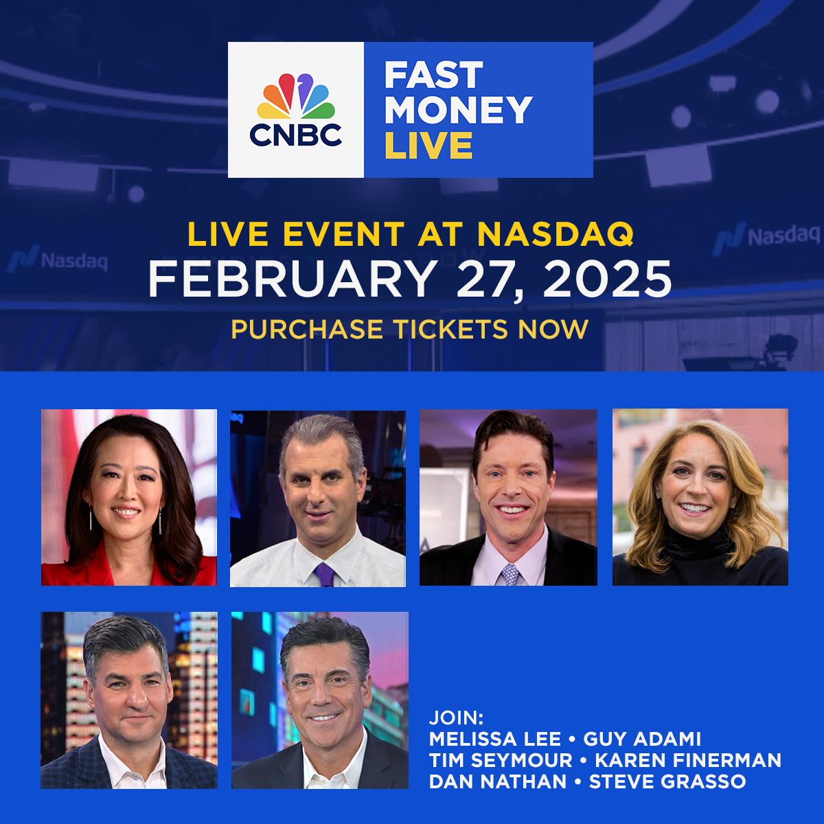 CNBC's Fast Money (@cnbcfastmoney) on Twitter photo Calling Fast Money fans for the ultimate experience!
Join us Feb. 27 for our live show, a cocktail hour with <a href="/MelissaLeeCNBC/">Melissa Lee</a> <a href="/karenfinerman/">Karen Finerman</a> <a href="/timseymour/">Tim Seymour</a> <a href="/grassosteve/">Steve Grasso</a> <a href="/GuyAdami/">Guy Adami</a>, Dan Nathan and more!
For more details and tickets: bit.ly/3WjZTCj Calling Fast Money fans for the ultimate experience!
Join us Feb. 27 for our live show, a cocktail hour with <a href="/MelissaLeeCNBC/">Melissa Lee</a> <a href="/karenfinerman/">Karen Finerman</a> <a href="/timseymour/">Tim Seymour</a> <a href="/grassosteve/">Steve Grasso</a> <a href="/GuyAdami/">Guy Adami</a>, Dan Nathan and more!
For more details and tickets: bit.ly/3WjZTCj