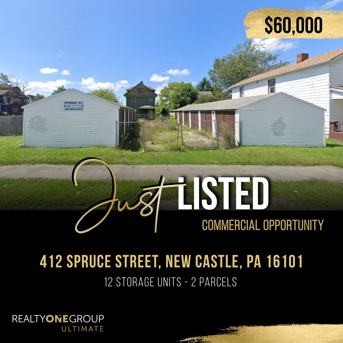🏡💼 JUST LISTED!  Explore this incredible Investment Opportunity! 🏡💼

🌟  412 Spruce Street, New Castle, PA 16101 🌟

12 Storage units on 2 parcels

📞724-201-0514 

#InvestmentOpportunity #RealEstateInvesting #RealtyONEGroupUltimate #NewCastle #LawrenceCounty