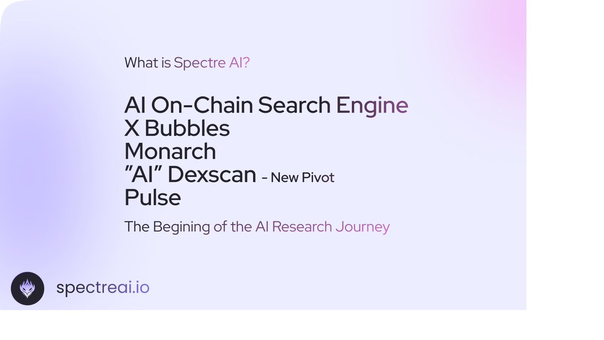 The Spectre AI Roadmap has been updated with the addition of our next and most challenging utility to date. The "AI" Dexscan.  A solution that will AI your trading with behind the scenes information - Blockchain and Social specific.  

spectre-ai-prediction-bot.gitbook.io/spectre-roadma… 

$SPECT