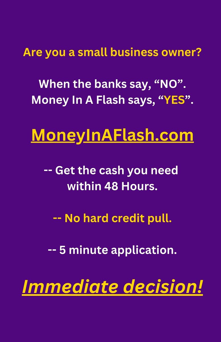 ChicagoBlackBus's tweet photo. 📣 Need money? Where should you be?
📅 For 24 hour business loan decisions?
🤝 With no hard credit pull.
🎁 Short time in business? 
💻 Apply today!  🔗 https://t.co/KoD9xLRuym
#BlackTwitter #SmallBusinessLoans #CashInAFlash https://t.co/l7tFvG2FSl