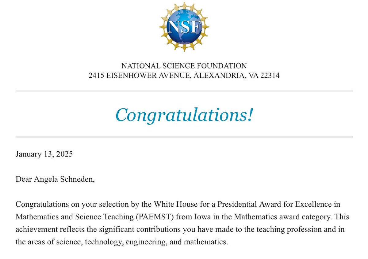 Angela Schneden, PAEMST tweet media