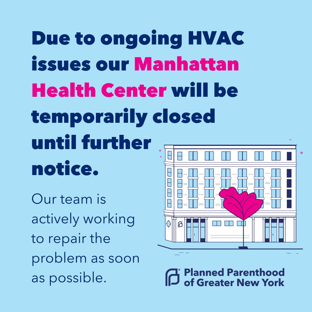 Due to ongoing HVAC issues PPGNY's Manhattan Health Center, located at 26 Bleecker Street, will be temporarily closed until further notice. Learn more via PPGNY's website: ppgreaterny.org