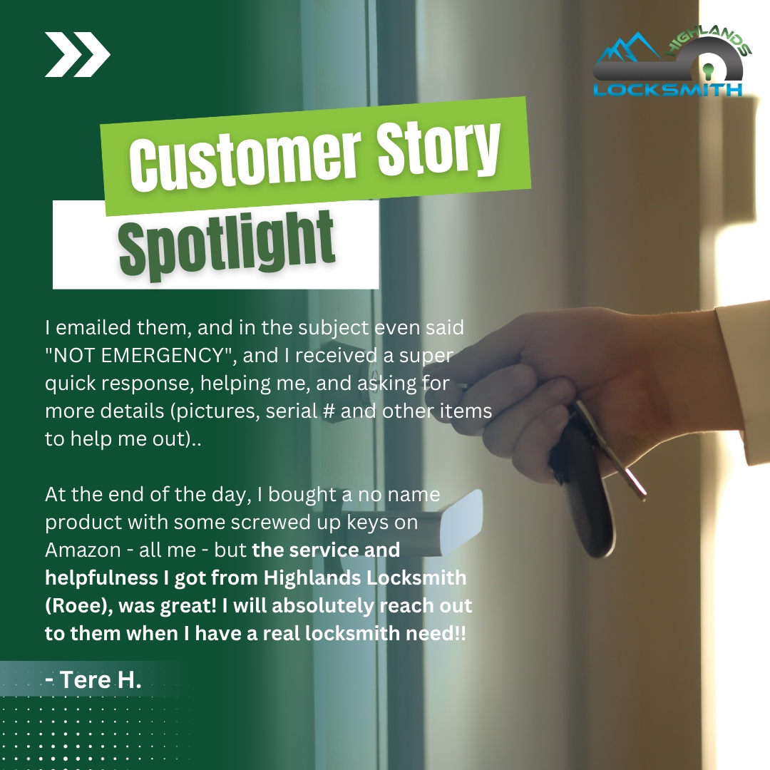 Highlands375's tweet photo. Thank you for sharing your kind words! 

We're so glad we could assist you, and we appreciate your trust in our service. No matter the size of the job, we're always here to help with a smile. 

We look forward to serving you again in the future! 🛠️💙 

#HighlandsLocksmith #Cu... https://t.co/dvgyLiDLj1