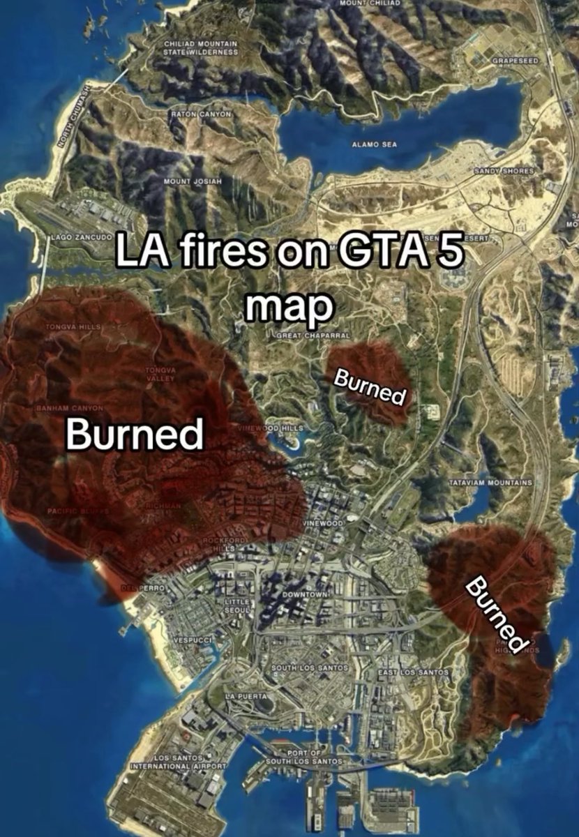 LA wildfires on GTA 5 map 💀, image size:830x1200