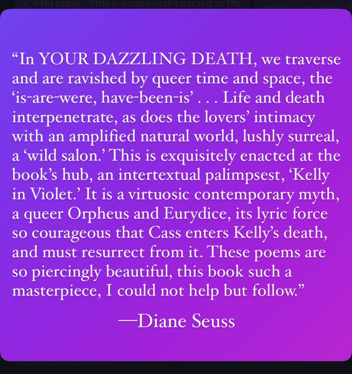 Cass Donish 🐞 they/them (@cassdonish) on Twitter photo I’m a crier. And I cried when I read these words from <a href="/DianeSeuss/">Diane Seuss</a> about my grief book—Diane, thank you so much for seeing this work, in this way ✨💜✨ I’m a crier. And I cried when I read these words from <a href="/DianeSeuss/">Diane Seuss</a> about my grief book—Diane, thank you so much for seeing this work, in this way ✨💜✨