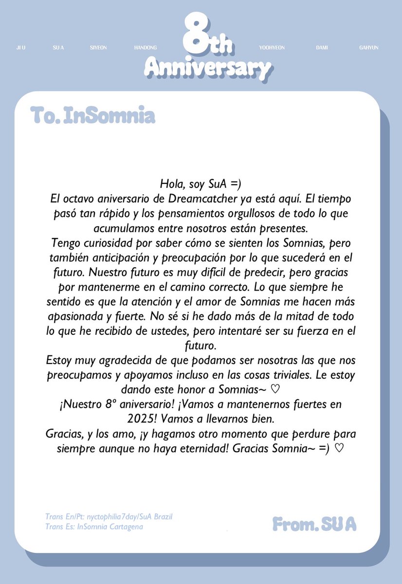 InSomnia_CTG's tweet photo. [250113] Actualización de @hf_dreamcatcher en redes:

[🎂] 𝑫𝒓𝒆𝒂𝒎𝒄𝒂𝒕𝒄𝒉𝒆𝒓 𝑫𝒆𝒃𝒖𝒕 8𝒕𝒉 𝑨𝒏𝒏𝒊𝒗𝒆𝒓𝒔𝒂𝒓𝒚🎉

Para. InSomnia❤
De. JiU y SuA

#드림캐쳐 #Dreamcatcher
#꿈둥이들_8주년_축하해
#Happy_Dreamcatcher_Day https://t.co/qldguM8e23