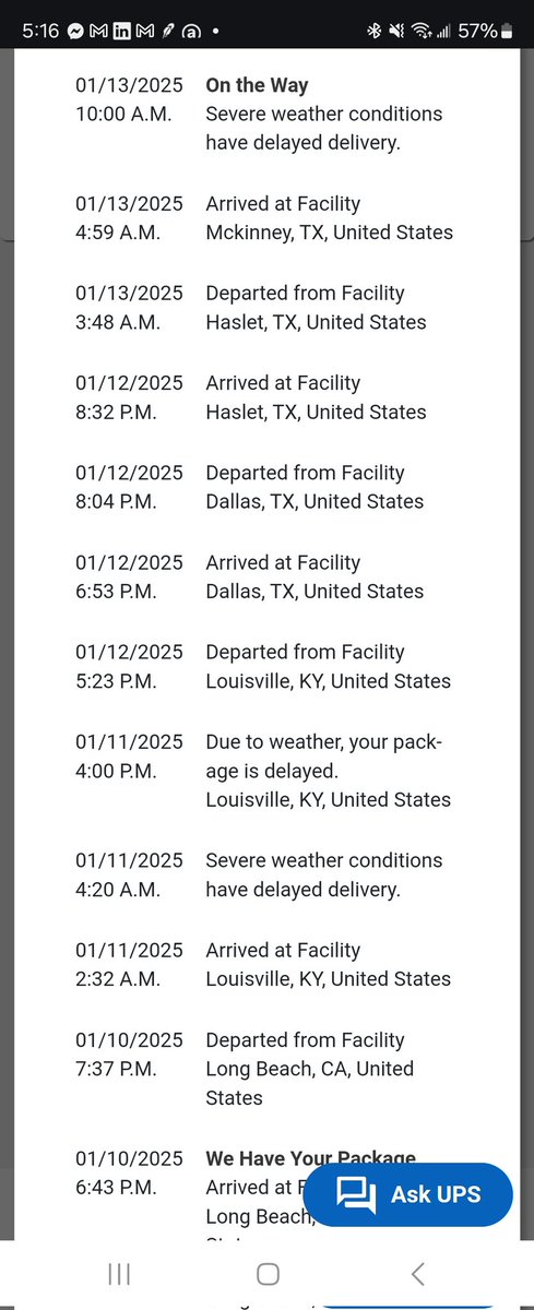 marklyerly's tweet photo. Next day air more like next week air! All the snow is gone and yet my package has been in Dallas 2 days and is now 15 min away but still not a priority? How about a refund for paying extra for faster delivery ? @UPS #upsfail #nextday #customerservice #mail #whatweather https://t.co/rjAAK1l9Z0
