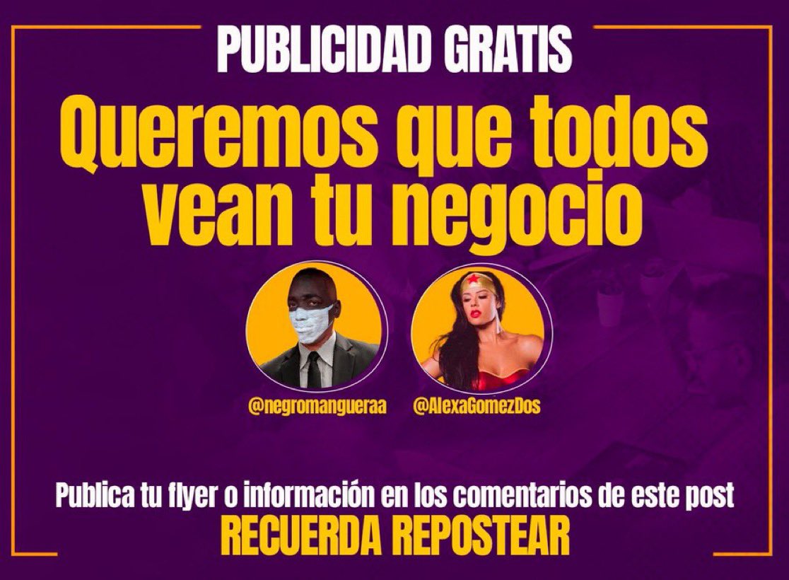 negromangueraa's tweet photo. Como parte de apoyarnos en un momento tan difícil económicamente, las pequeñas empresas que necesiten visibilidad en redes, @AlexaGomezDos y yo los estaremos reposteando y publicando, para intentar aumentar sus ventas y darle visibilidad a tu empresa. 
Obsequiaremos dos logos ☺️ https://t.co/5h0Gcc5pQR