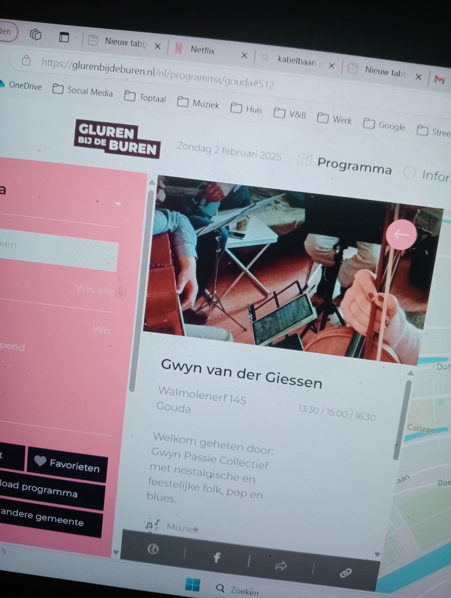 <a href="/gwynvdgiessen/">Goudraad Intervisie en Muziek</a> Op zondag 2 februari doet Gouda Goverwelle ook mee met Gluren bij de Buren. Het Gwyn Passie Collectief speelt pop, folk en licht klassiek. De gitarist Andre en violiste Gwyn zullen gezellige meezingers spelen. Muziek doe je samen. Bekijk de website.