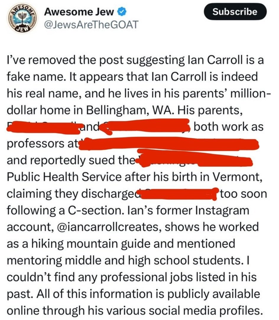 Antunes1's tweet photo. A radical Jewish account doxxed @IanCarrollShow's 70yr old parents after he exposed the Israel lobby to Elon Musk

On this platform, doxxing appears to be allowed if it's against critics of Israel. https://t.co/dmsGWY8e9c