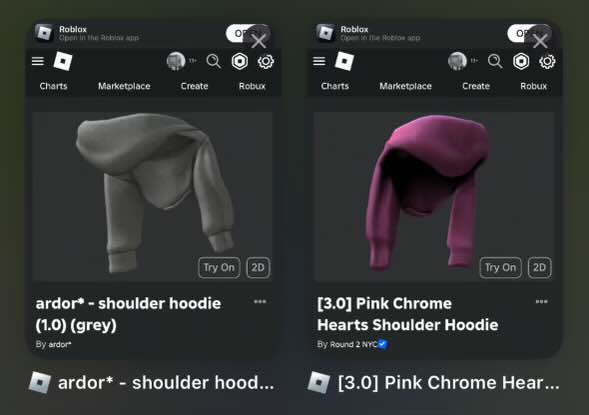 ardor_co's tweet image. A major Roblox creator with nearly 500k followers has stolen my designs and ghosted me after promising to resolve it. For a small brand like ardor*, originality is everything, and it’s frustrating to have our work exploited.