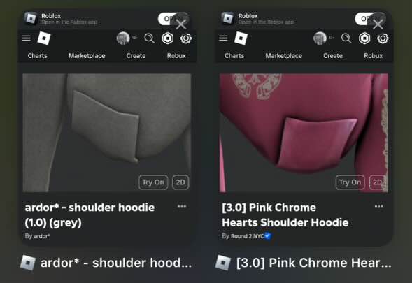 ardor_co's tweet image. A major Roblox creator with nearly 500k followers has stolen my designs and ghosted me after promising to resolve it. For a small brand like ardor*, originality is everything, and it’s frustrating to have our work exploited.