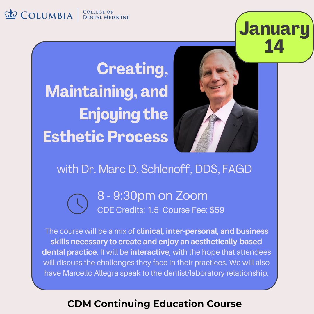 Join Marc D. Schlenoff, DDS, FAGD, for an interactive journey into "Creating, Maintaining, and Enjoying the Esthetic Process," blending decades of expertise, innovative techniques, and a passion for elevating dental practice success.
Details to register: bit.ly/4j6WZuu