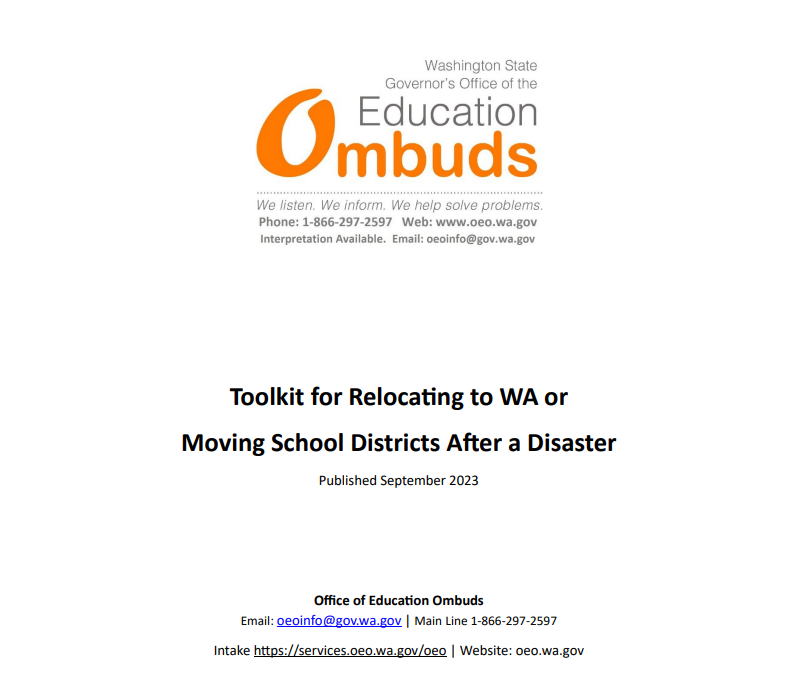 If you’ve experienced a disaster, the Office of Education Ombuds staff is here to support you and your family. We hope this guide can help to ease some of the anxieties and help you feel more safe, settled, and on a path to recovery.
oeo.wa.gov/sites/default/…