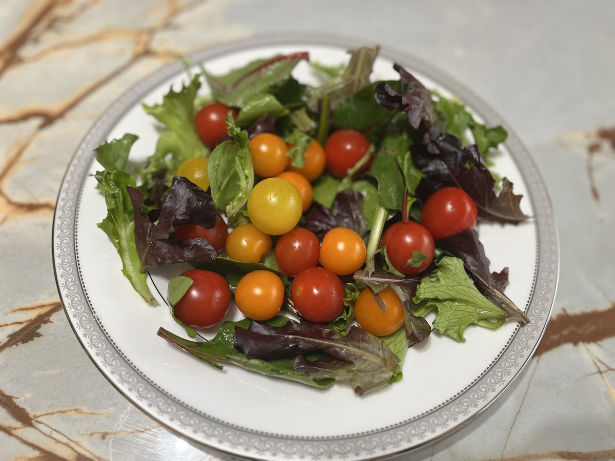 ava_enom's tweet image. #eatingwithintention 
Tri-colored tomatoes tomatoes on a bed of spring mix. (jerk tofu 🚫 pic.) 
Healing from the inside-out. My journey to being a holistic coach, is healing myself. 
🍊 “I am a creative force”
🍎 “I am always supported &amp;amp; protected”
🍋 “I am enough, just as I am”