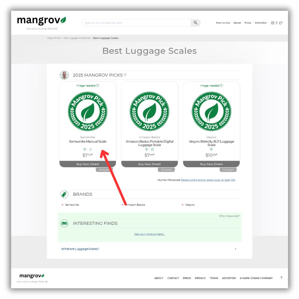 cutlist3's tweet photo. Congrats to @MySamsonite! Their Manual Scale made the 'Top 3' in the Best Luggage Scales category on Mark Cuban-backed Mangrov!

TOP 3 WIN: https://t.co/aDV2C6oVRK 
AWARD PAGE: https://t.co/CNyGTJiExP

At Mangrov, we’re creating a trustworthy source of information, developed alongside top brands and standing as the antidote to today’s affiliate-driven misinformation and pay-to-play marketplace. As AI-driven search emerges, Mangrov is building a foundation of truth to help the best brands rise above the noise.

Join us in building this future.