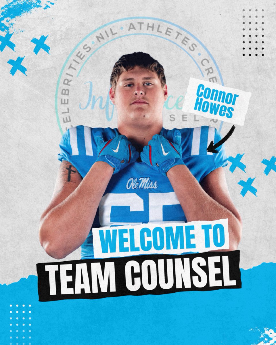 TeamCounsel's tweet image. New Year, New Talent 🌟 Welcome to Influencer Counsel Connor Howes.

Ole Miss - LET'S GO!!! 🏈

#InfluencerCounsel #NIL #StudentAthlete #Football #SportsAgency #SportsAgents #OleMissFootball #OleMiss #Committed