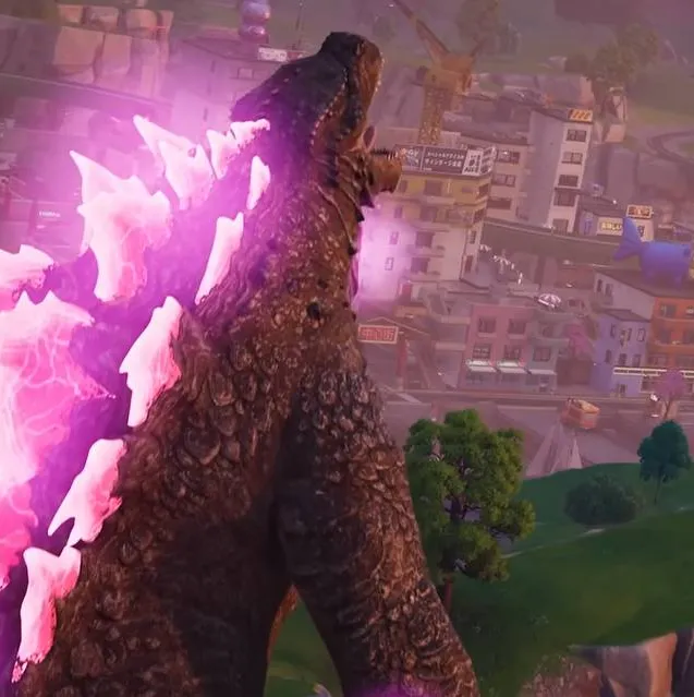 HYPEX's tweet photo. GODZILLA MYTHIC MOST LIKELY COMING TOMORROW 🔥

• Fortnite Teaser: "Gear up to slay a titan, or become one!"
• In the trailer 4 players run into a portal, then 3 run away and one of them apprently turns into Godzilla

[Spotted by @W1qAnimations]