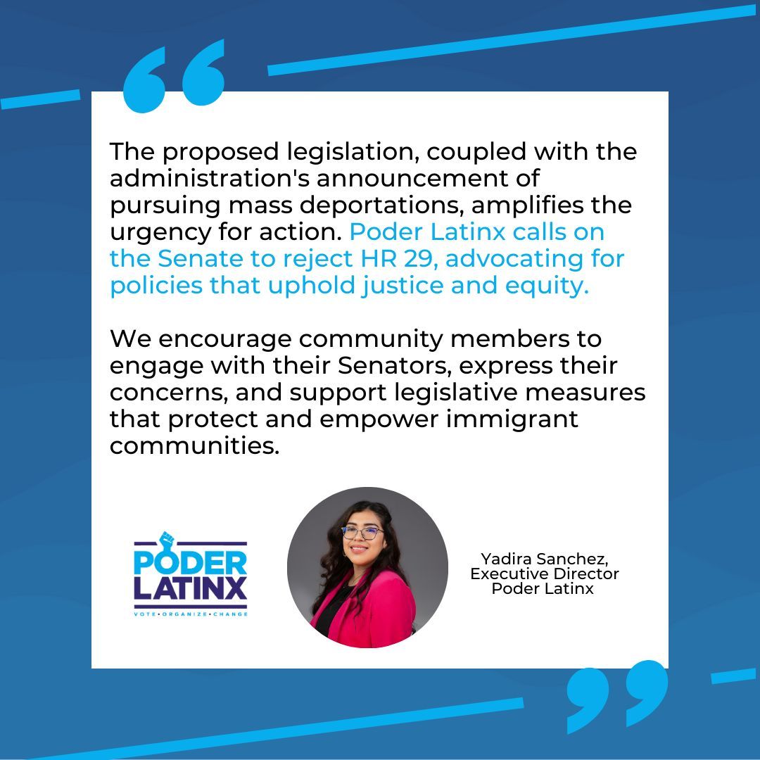 PoderLatinx's tweet image. 🚨 Poder Latinx opposes the Laken Riley Act (S5)! We urge Senators to reject this harmful bill, which criminalizes hardworking individuals. 🗣️ Contact your Senators to oppose S5! 🔗 Read: buff.ly/4hb5pPO #ProtectImmigrants #ImmigrantRights #NoToS5 #PoderLatinx
