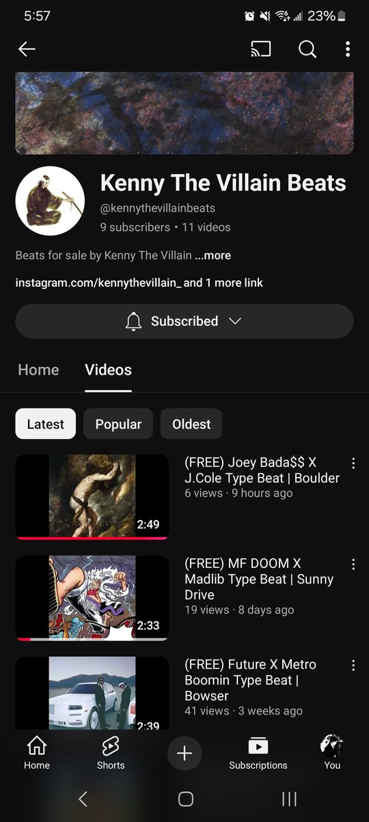 Made a channel for just beats that I'm making. Haven't really been sharing the music I've been making for the past year for listening

youtube.com/@kennythevilla…
