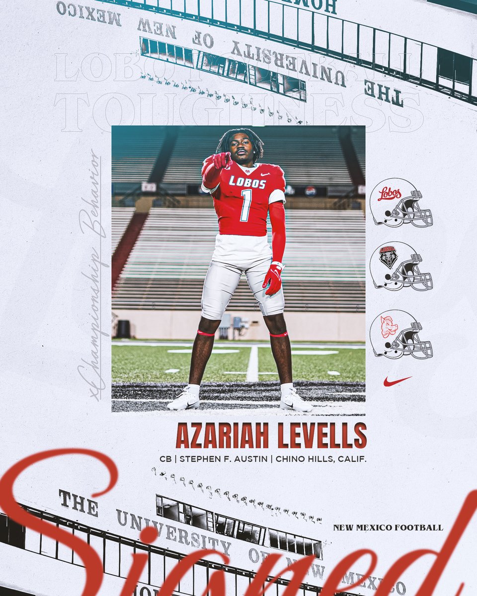 More DBs!!!

Let's welcome Azariah "Bear" Levells (<a href="/Bearhimself_/">Azariah ‘Bear’ Levells</a>) to the Lobo Family!!!

Bear played last season at Stephen F. Austin, recording a pick and four PBUs in eight games.  He also was a starter at Chaffey College!

#GoLobos | 🐺🆙