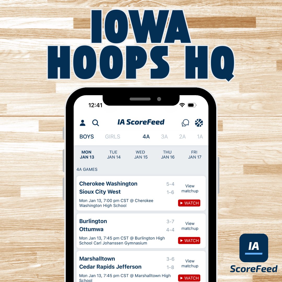 IAScoreFeed's tweet photo. https://t.co/ywT1HK1zoC
Monday Night Matchups! See all the LIVE IA HS BBall scores tonight on IA ScoreFeed! Download Today! #IAhoops #IApreps https://t.co/A5KWexfhAB