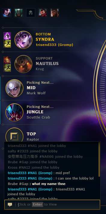 TrisendLoL's tweet photo. The League client is so bugged you can see names in champ select lmao https://t.co/8Ay9OpxlOQ