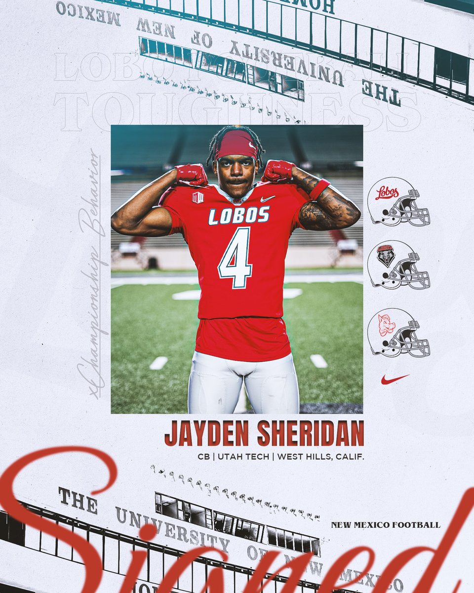 Even more DBs!!!

Let's welcome Jayden Sheridan (<a href="/Jayyden4x/">Jayden Sheridan</a>) to the Lobo Family!!!

Sheridan played 37 career games at Utah Tech, with 117 tackles, 13 PBUs, a pick, two forced fumbles and a blocked kick!

#GoLobos | 🐺🆙