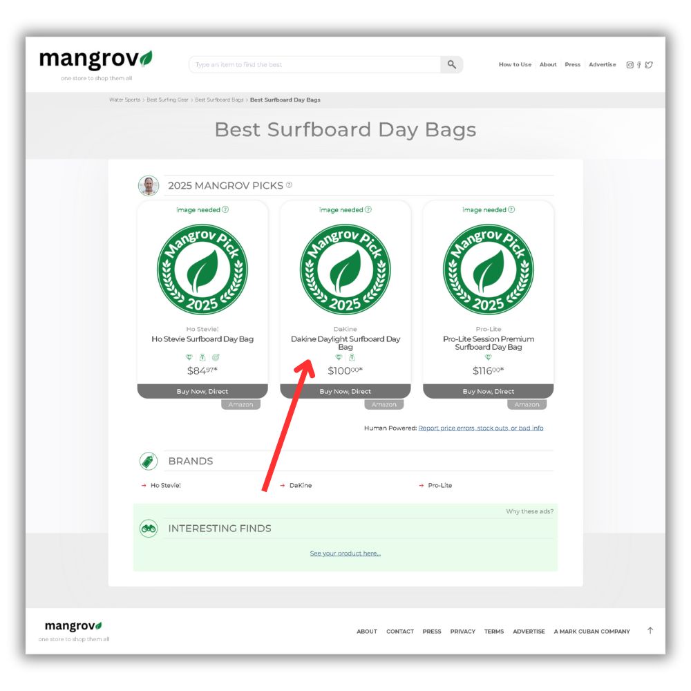 cutlist3's tweet photo. Congrats to @dakine! Their Daylight Surfboard Bag Hybrid made the 'Top 3' in the Best Surfboard Day Bags category on Mark Cuban-backed Mangrov!

TOP 3 WIN: https://t.co/CGw9YUaCBS
AWARD PAGE: https://t.co/EyJfA8hepq
At Mangrov, we’re creating a trustworthy source of information, developed alongside top brands and standing as the antidote to today’s affiliate-driven misinformation and pay-to-play marketplace. As AI-driven search emerges, Mangrov is building a foundation of truth to help the best brands rise above the noise.

Join us in building this future.