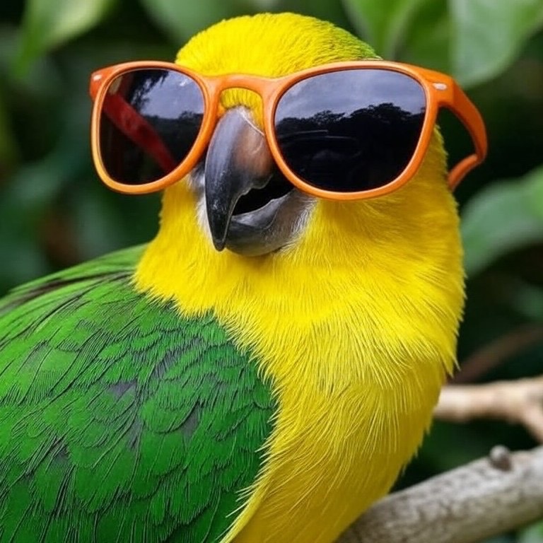 Paco, an orange lovebird with glasses, organized a party. As he flew towards the table, he dropped a lens! The other birds laughed, and Paco turned the accident into a joke. They all wore toy glasses! $Paco 🦜🕶️