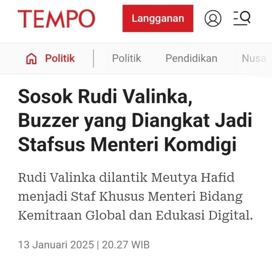 Islah Bahrawi (@islah_bahrawi) on Twitter photo Rudi <a href="/kurawa/">RUDI VALINKA</a> jadi pejabat? Bagus lah. Nasibnya lebih baik dari Abu Janda. Mungkin itu memang cita2 tertingginya yg terhambat sekian lama. Selamat ya Rud. Semoga amanah.
Btw, Rudi bukan buzzer. Kalau buzzer pasti gak mau nunjukin muka. Buktinya dia lepas masker ketika dilantik. Rudi <a href="/kurawa/">RUDI VALINKA</a> jadi pejabat? Bagus lah. Nasibnya lebih baik dari Abu Janda. Mungkin itu memang cita2 tertingginya yg terhambat sekian lama. Selamat ya Rud. Semoga amanah.
Btw, Rudi bukan buzzer. Kalau buzzer pasti gak mau nunjukin muka. Buktinya dia lepas masker ketika dilantik.