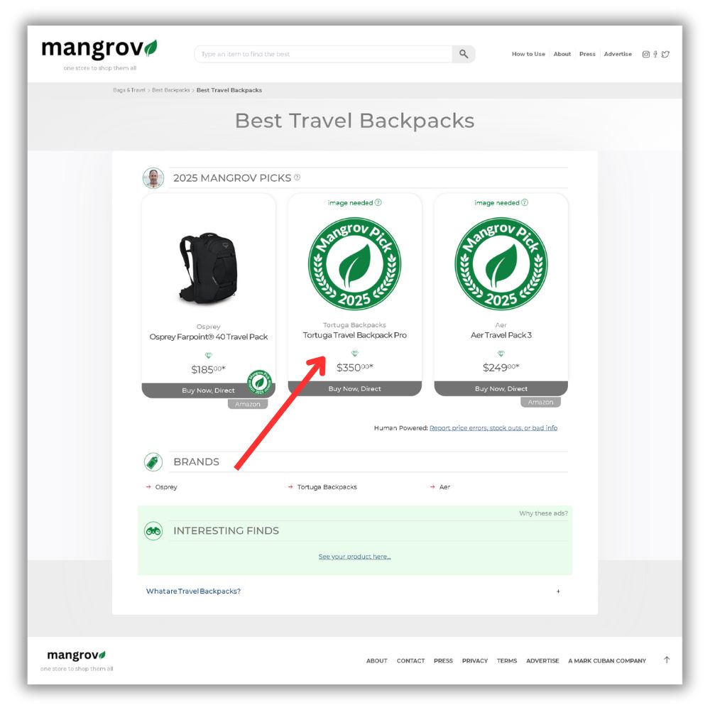 cutlist3's tweet photo. Congrats to Tortuga! Their Travel Backpack Pro made the 'Top 3' in the Best Travel Backpacks category on Mark Cuban-backed Mangrov!

TOP 3 WIN: https://t.co/g1OfA1hUOG
AWARD PAGE: https://t.co/IPV1efIDaP

At Mangrov, we’re creating a trustworthy source of information, developed alongside top brands and standing as the antidote to today’s affiliate-driven misinformation and pay-to-play marketplace. As AI-driven search emerges, Mangrov is building a foundation of truth to help the best brands rise above the noise.

Join us in building this future.