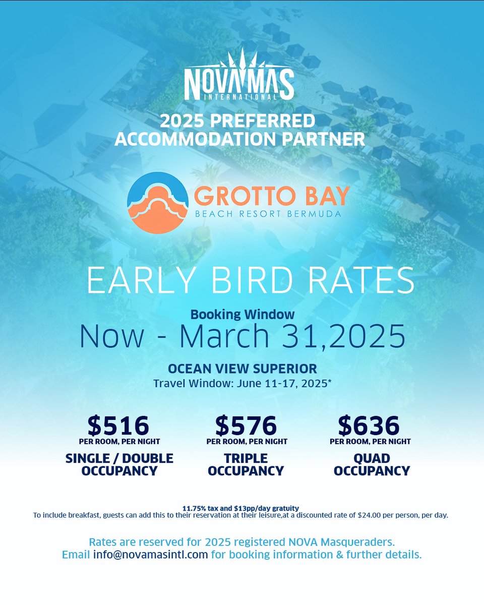 NovaMasIntl's tweet photo. Your @CarnivalinBermuda experience begins with the perfect stay.

✨ Whether local or abroad, enjoy unmatched comfort &amp; affordability with @grottobaybeachresorts &amp; @crownpointbda. Book now for early bird deals and kick off your SZN8 journey in style! 

#CarnivalInBermuda #SZN8 https://t.co/uHMQoRLvTI