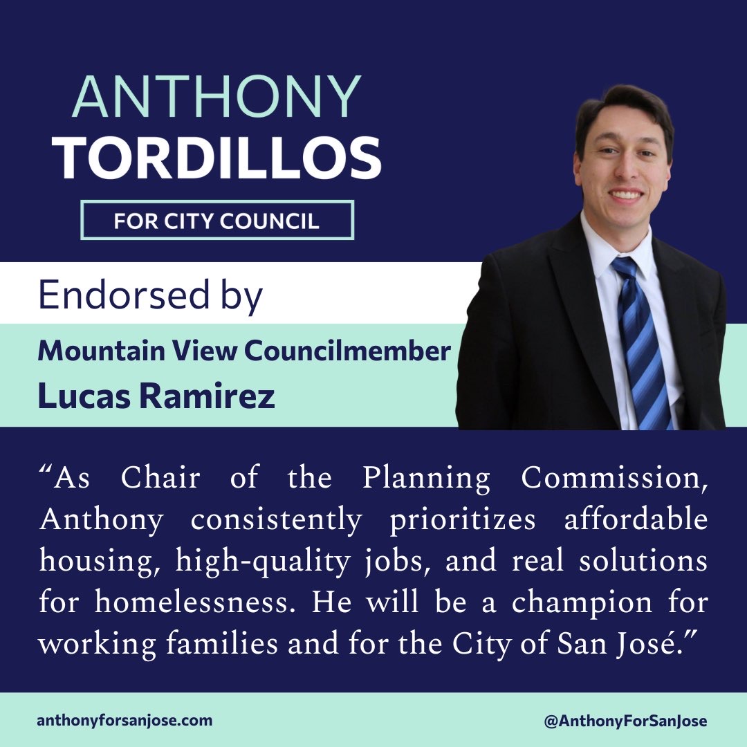 anthonyforsj's tweet photo. I am so grateful for your endorsement @LucasRamirezMV and the confidence you place in our campaign. I look forward to building a District 3 and San José that works for all of us! https://t.co/rrrQsuHEWJ