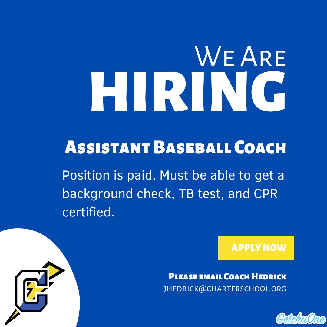 The Charter School of Wilmington is looking to hire an Assistant Baseball Coach for this upcoming spring season. If interested, or know of anyone interested, please do not hesitate to reach out. Thank you. #RollForce⚡️ #delhs