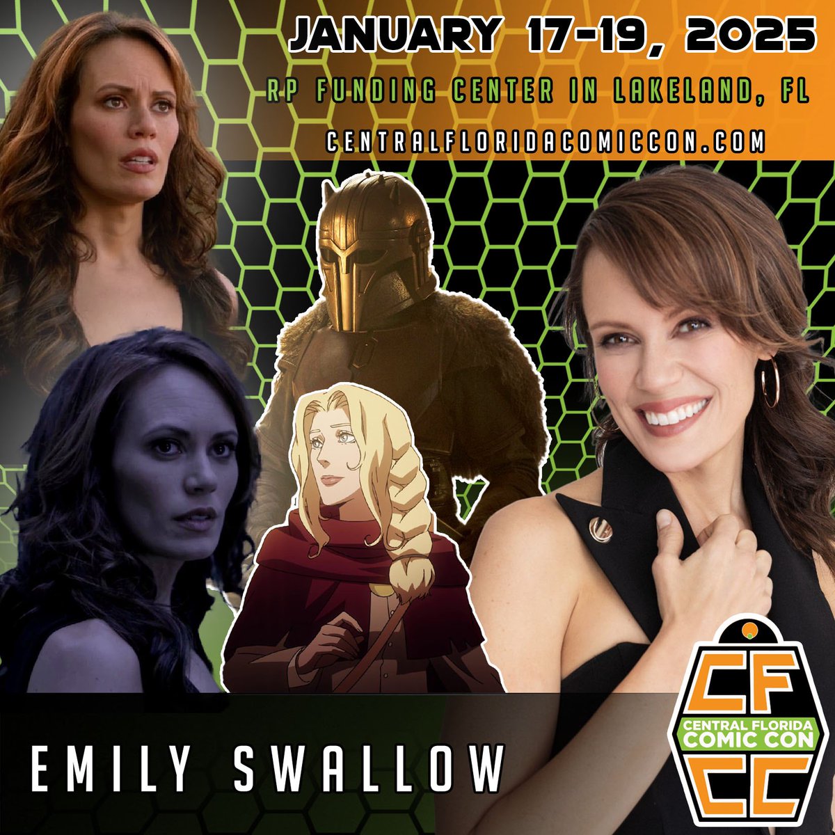 ⚒️ She’s here to forge some great memories at CFCC ‘25! ⚒️
Let’s welcome Emily Swallow… best known as The Armorer in The Mandalorian, The Darkness on Supernatural , Agent Fischer on The Mentalist, and Lisa Tepes in Castlevania. Don’t miss her this weekend!