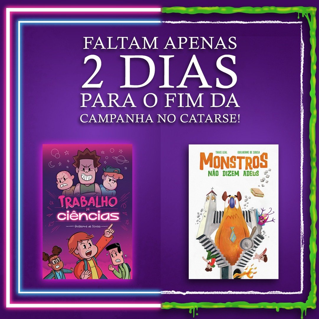 Quase acabando!!!
Corre lá e garante seus exemplares de TRABALHO DE CIÊNCIAS e MONSTROS NÃO DIZEM ADEUS em:
catarse.me/cienciasemonst…