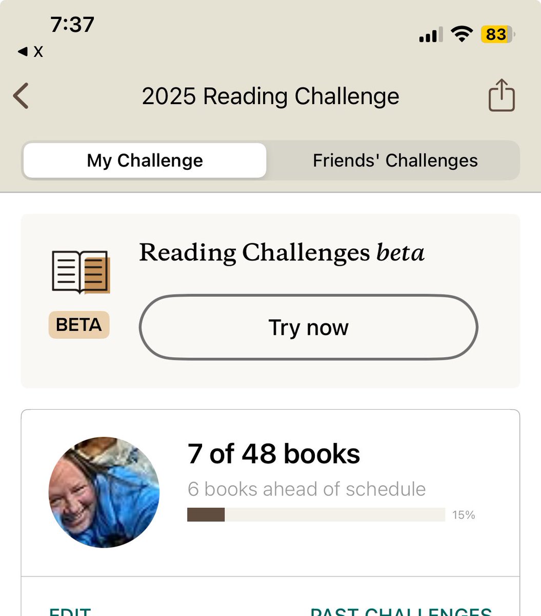 Sambo372's tweet photo. @goodreads I submitted the form. Interestingly enough, I can view my friends challenges if I click “2025 challenge” from the website. It’s not easily accessible in the app; got here on accident. It seems I’m in a beta. Which is great. Where can I leave this particular feedback about beta? https://t.co/drhKS1JEZ5