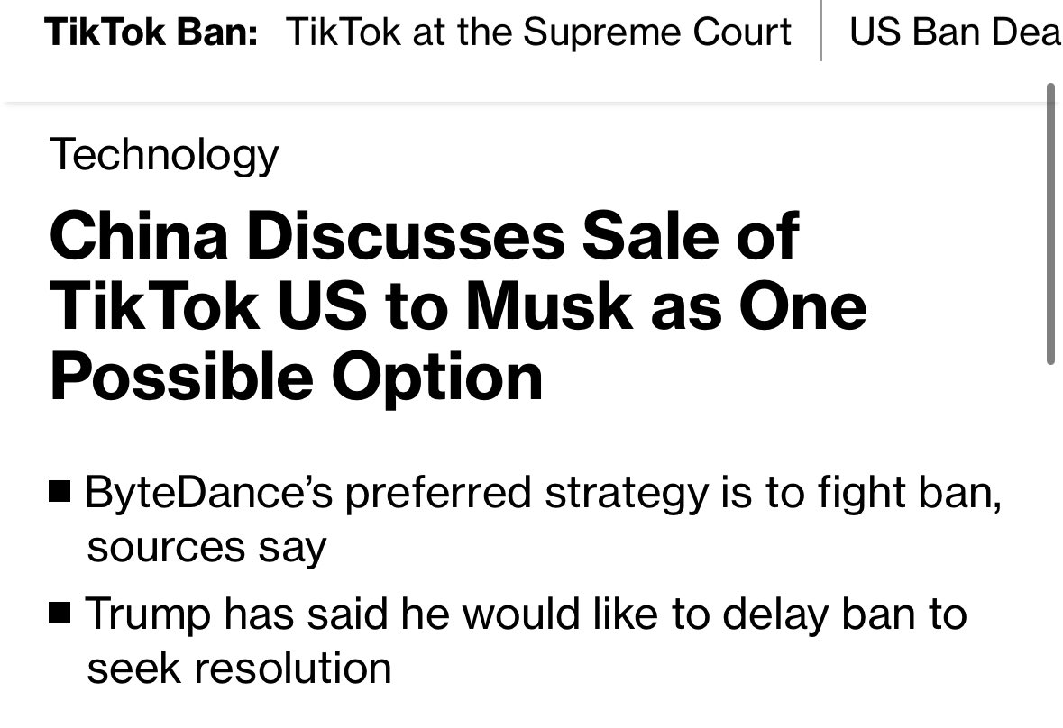 NIK on X: "NEWS: Elon Musk might end up owning TikTok's U.S. operations if  China folds under a potential ban PLAY-TO-WIN https://t.co/pCY8URzHpZ" / X