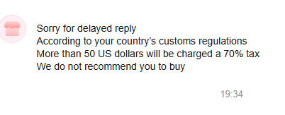Daniel_Furuka's tweet photo. Fui pedir uma bugiganga da da China e recebi a seguinte notificação do vendedor.
Meu AliExpress registrado como Brasil.
@KimKataguiri https://t.co/C7coi75YOa