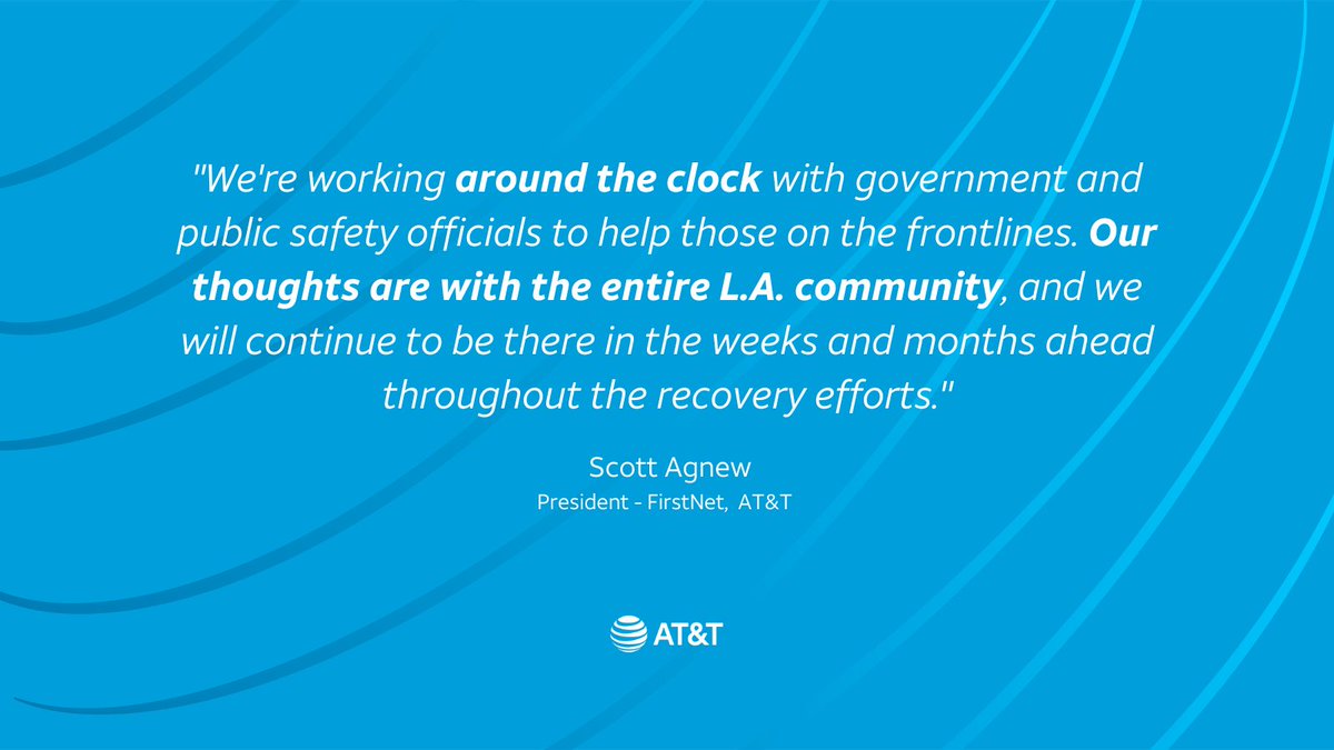 Our top priority is keeping our customers and their families connected while supporting the critical communication needs of the public safety community. 💙 We’re proud to work with agencies like <a href="/CAL_FIRE/">CAL FIRE</a>, who recently deployed their own <a href="/FirstNet/">FirstNet, Built with AT&T</a> mobile cell sites in Los Angeles