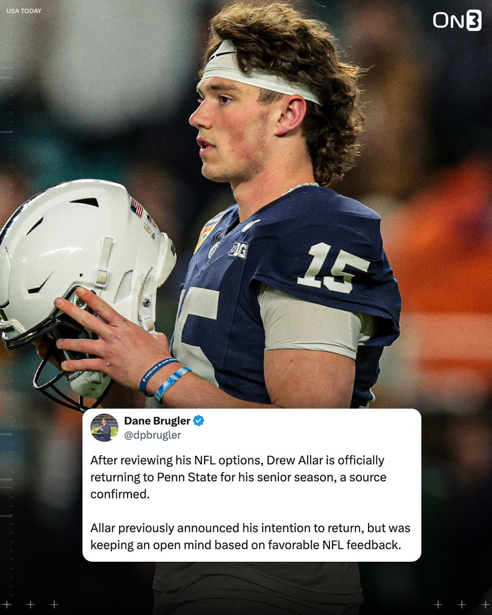 On3's tweet photo. Will Penn State QB Drew Allar be the BEST quarterback in College Football next season? 🤔

(via @dpbrugler) 

https://t.co/ZPZqoUY2tP https://t.co/GzwUlrxYF4